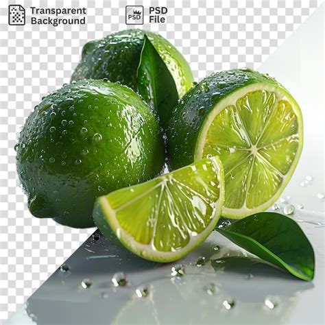 Premium Psd Psd A Close Up Of A Green Lemon And A Green Leaf On A