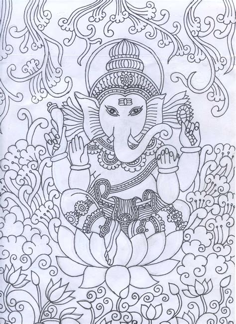 Ganesha mural pencil sketch | Kerala mural painting, Mural painting ...