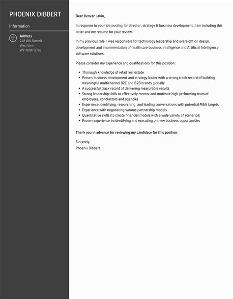 Director Strategy Business Development Cover Letter Velvet Jobs