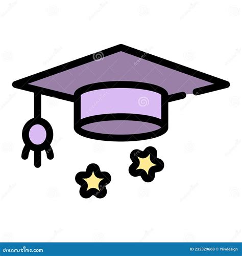 Vector De Contorno De Color De Icono De Sombrero Graduado Ilustración