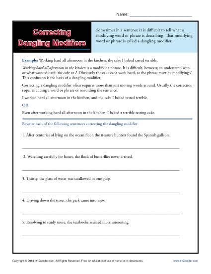 Dangling Modifiers Worksheets 15 Worksheets Library