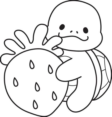 Turtle hugging a strawberry. Free printable cute turtle for ...