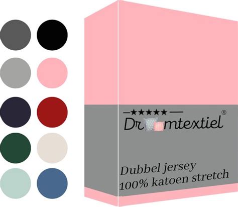 Droomtextiel Dubbel Jersey Hoeslaken Roze Eenpersoons X Cm