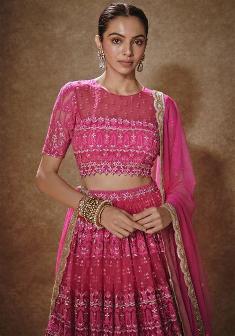 Pink And Gold Embroidered Lehenga Set Renee Label Fabilicious Fashion