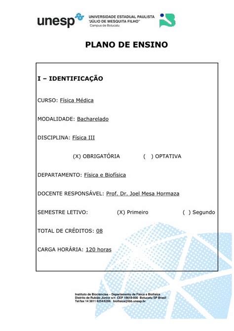 PDF PLANO DE ENSINO ibb unesp br campo magnético Lei de Biot