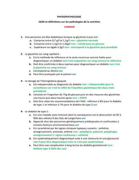 PHYSIOPATHOLOGIE QCM et définitions sur les pathologies de la