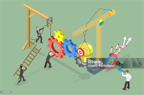 isometric flat vector conceptual illustration  project execution