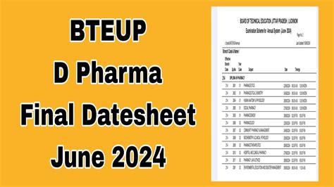 Bteup D Pharma Final Datesheet June Youtube