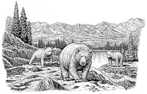 Kodiak Mom and Cubs - Illustration West 59