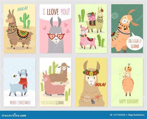 Llama Cards Baby Llamas Cute Alpaca And Cacti Wild Lama Peru Camel