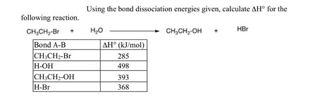 Solved Using The Bond Dissociation Energies Given Calculate Chegg