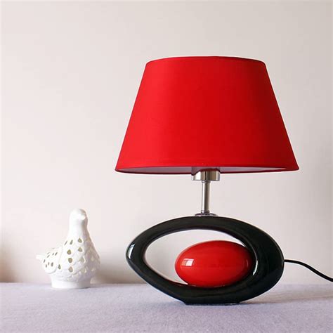 Moddeny Red Modern Table Lamp Ceramic Desk Lights With Linen Shade Led