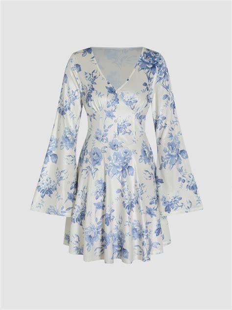 Floral Bell Sleeve Corset Mini Dress Cider