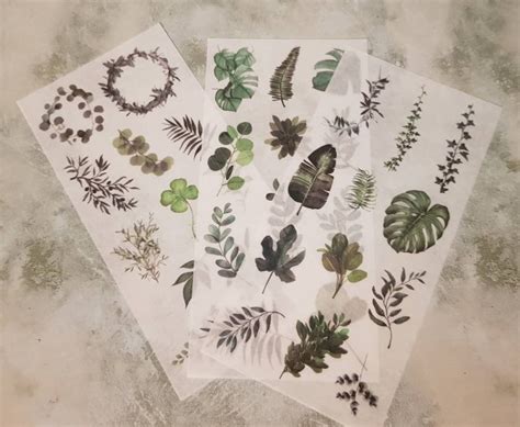 Green Leaf Sticker Set Decorative Washi Style Sticker Sheet Etsy