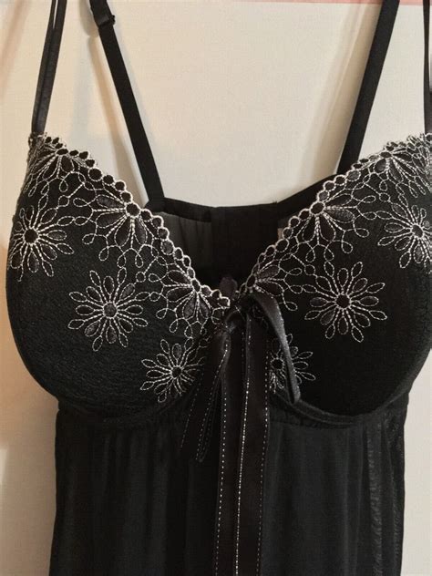 Cacique Black Sheer Sexy Lingerie Teddy Plus Gem