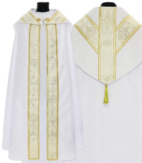 White Semi Gothic Cope With Stole Vestment Capa Pluvial Blanca Piviale