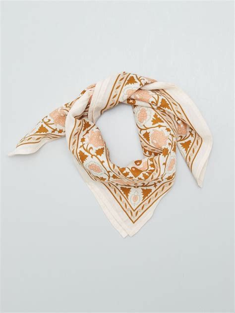 Foulard Carr En Coton Beige Kiabi