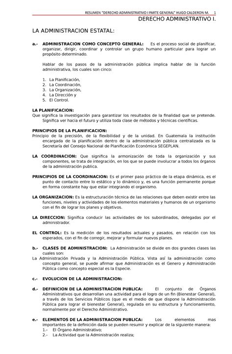 Derecho Administrativo I Libro Hugo Calderon Derecho Administrativo