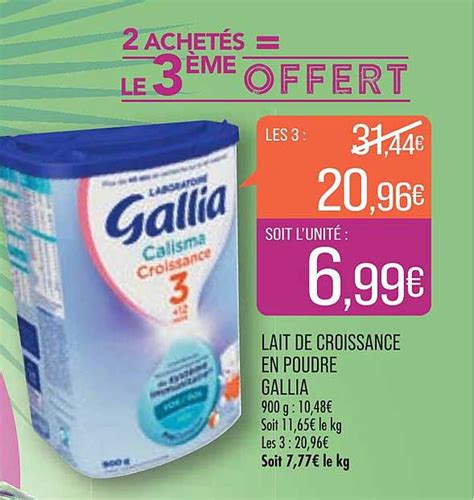 Promo Lait De Croissance En Poudre Gallia 2 Achetés Le 3ème Offert