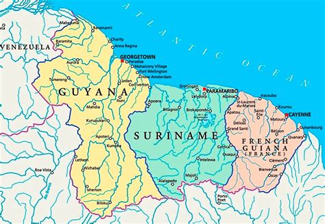 Mapa de Surinam datos interesantes e información sobre el país