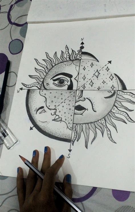 Sun and moon | Nature art drawings, Pen art drawings, Art drawings simple