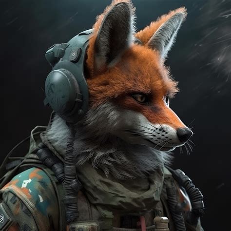 Portrait D Un Renard V Tu D Une Tenue Militaire Tactique Sur Un Fond