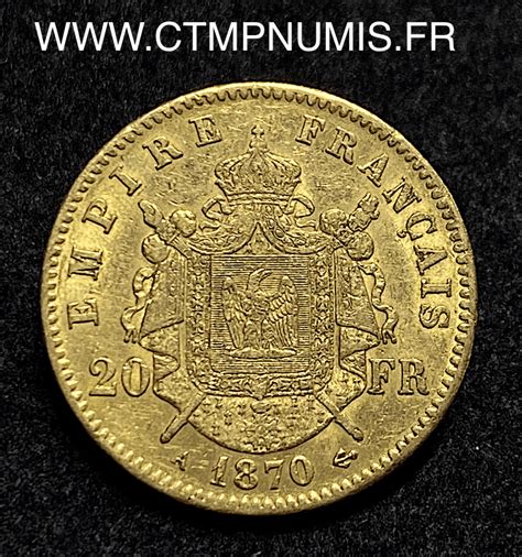 20 FRANCS OR NAPOLEON III TETE LAUREE 1870 A PARIS CTMP NUMIS Achat