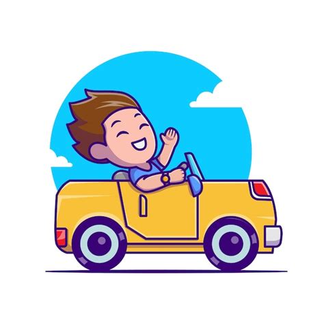 Ilustraci N De Icono De Dibujos Animados De Hombre Conduciendo Coche