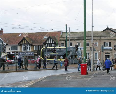 People Crossing The Road In Cleveleys Town Center In Blackpool