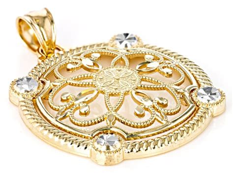 K Yellow Gold Rhodium Over K White Gold Diamond Cut Medallion