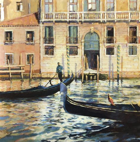 John Hammond Gondolas Passing Venice Painting No Naked Walls