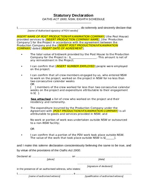 Statutory Declaration Under The New South Wales Oaths Act Doc