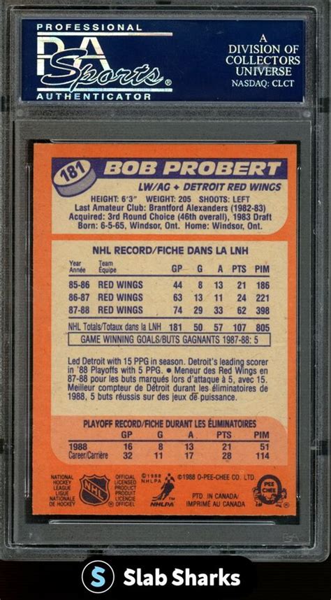 O Pee Chee Opc Bob Probert Rookie Rc Gem Mint Psa Ebay