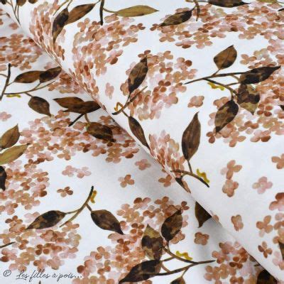 Tissu French Terry Coton Motif Fleur Hortensia Blanc Et Tons Roses