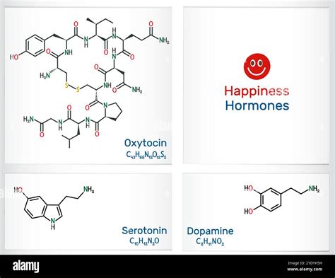 Happiness Hormones Serotonin Dopamine Oxytocin Molecules Vector