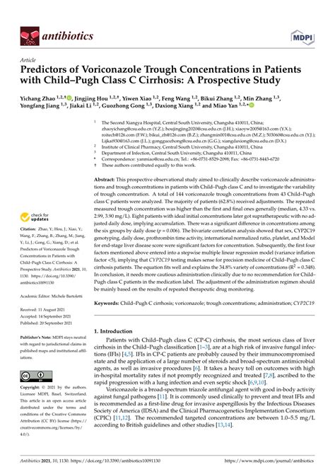 Pdf Predictors Of Voriconazole Trough Concentrations In Patients With