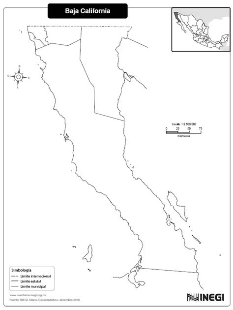 Mapas de Baja California México A color blanco y negro y para imprimir