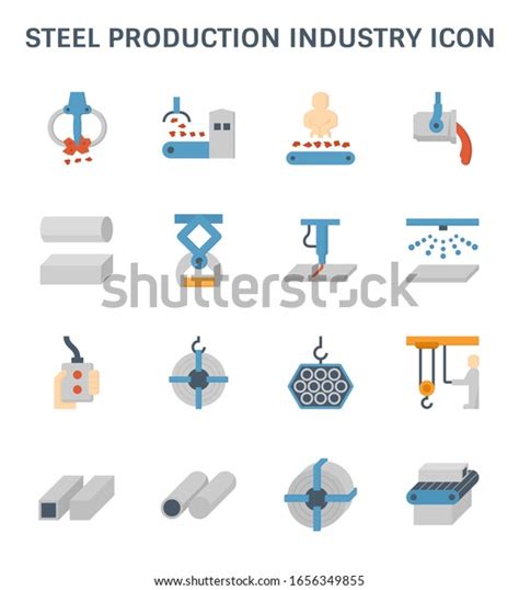 Steel Production Metallurgy Industry Icon Set Stock Vector Royalty