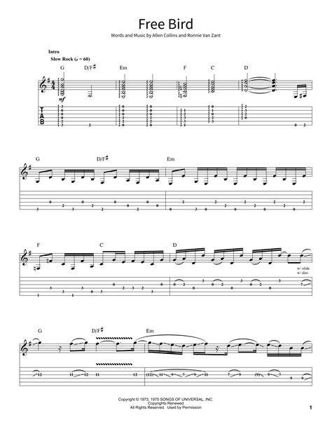 Free Bird By Lynyrd Skynyrd Sheet Music For School Of Rock Guitar Tab