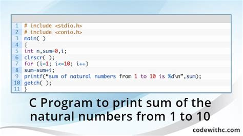 C Program To Print Sum Of The Natural Numbers From 1 To 10 Code With C Hot Sex Picture