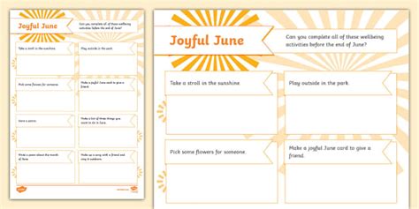 Joyful June Wellbeing Checklist Teacher Made Twinkl