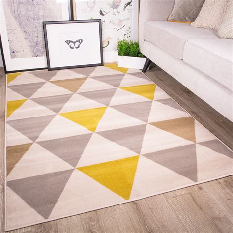 Ochre And Grey Contemporary Diamonds Geometric Rug Milan Decoração