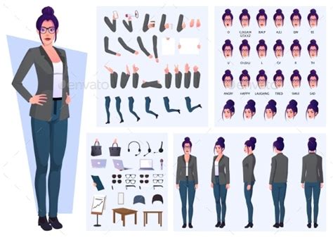 Businesswoman Cartoon Character Set With Gestures Vectors Graphicriver