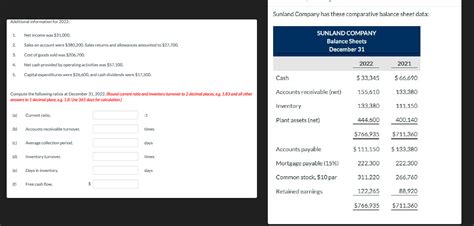 Solved Sunland Company Has These Comparative Balance Sheet Chegg