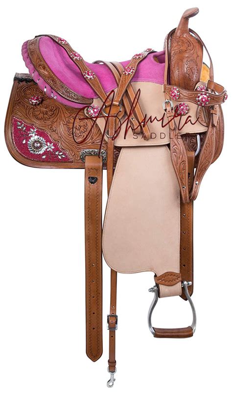 Western Barrel Racing Saddle Pink Crystals Leather Floral Etsy