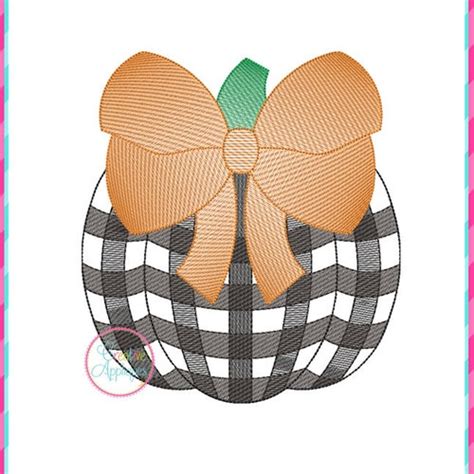 Plaid Pumpkin With Bow Sketch Stitch Digital Machine Etsy