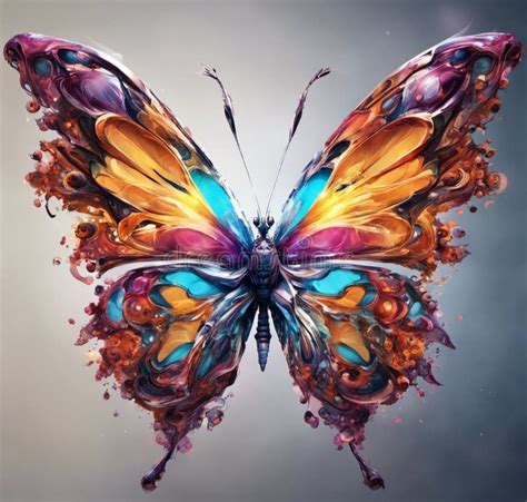 Futuristic Butterfly Cyborg Butterfly Metallic Stylized Stock