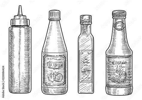 Bottles Of Sauce Illustration Drawing Engraving Ink Line Art Vector Stock Vector Adobe Stock