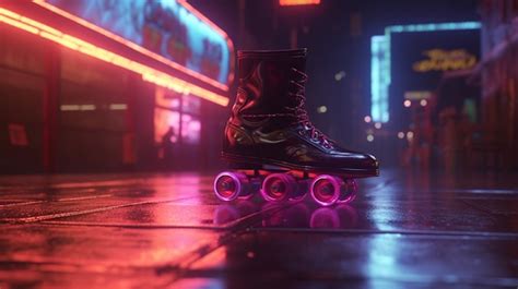 Premium AI Image | A pair of roller skates with neon lights on the ground