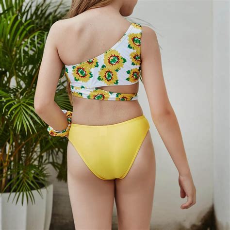 Buy Hhjf Girl Cute Off Shoulder Sunflower Print Bikini Two Piece